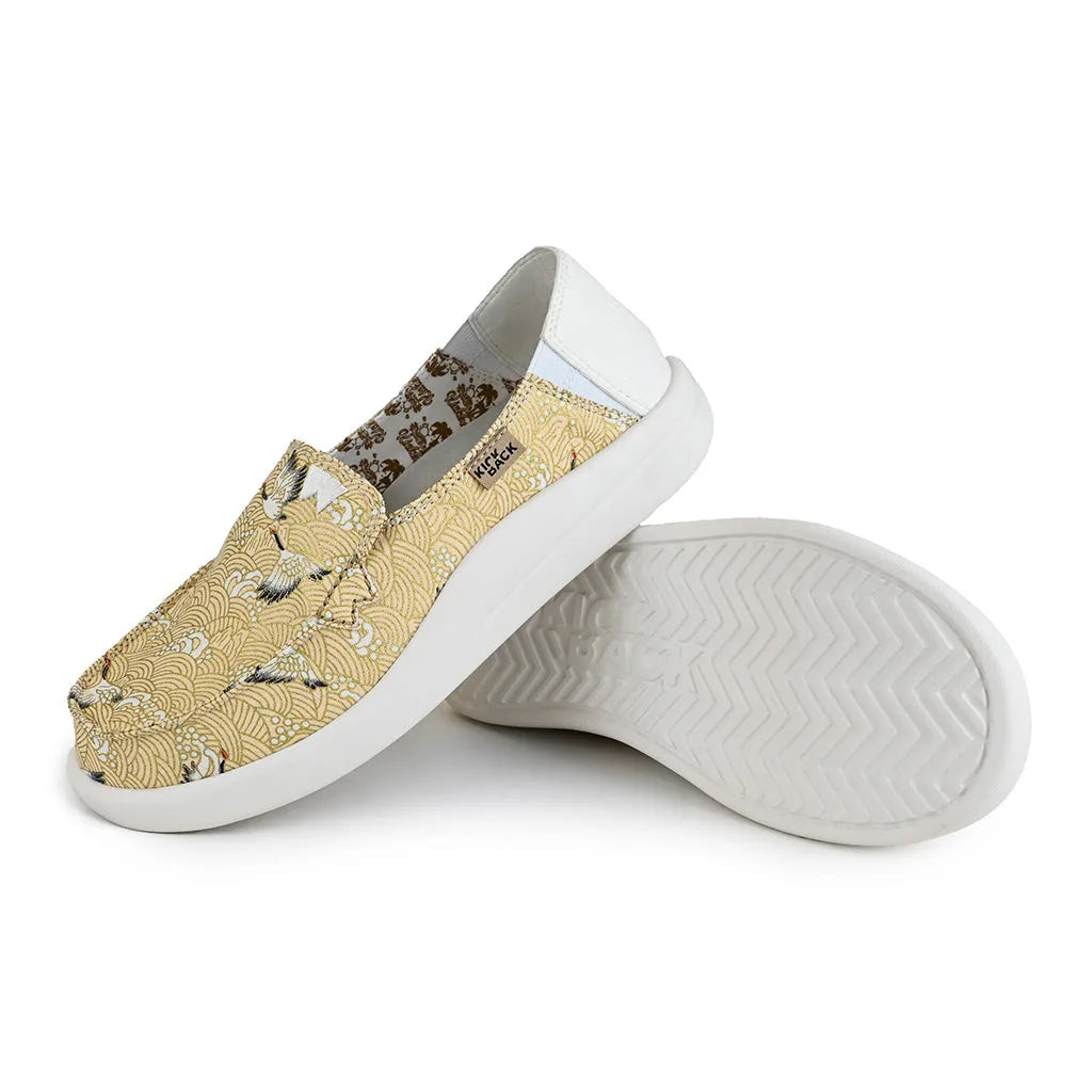 Kickback Rizzo Print Linen Oriental Ladies Beige Textile Slip On Loafers