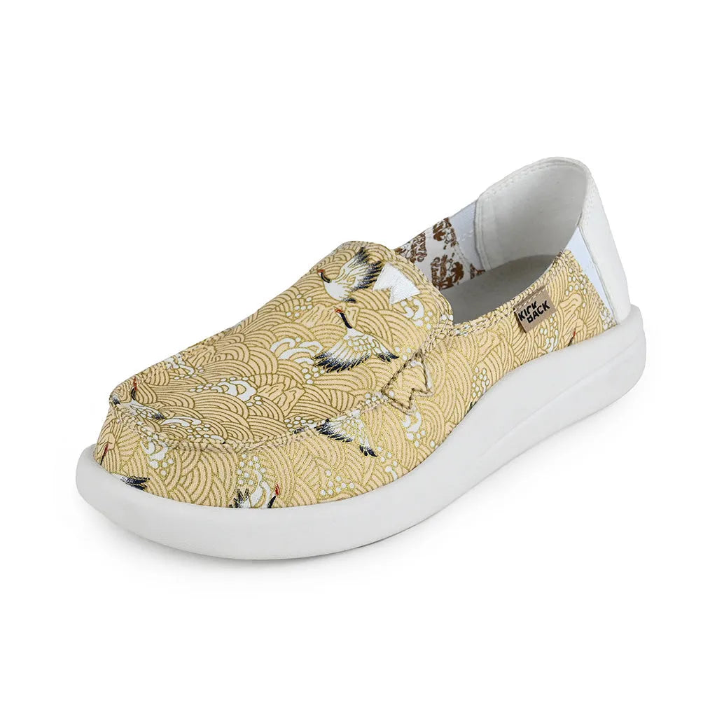 Kickback Rizzo Print Linen Oriental Ladies Beige Textile Slip On Loafers