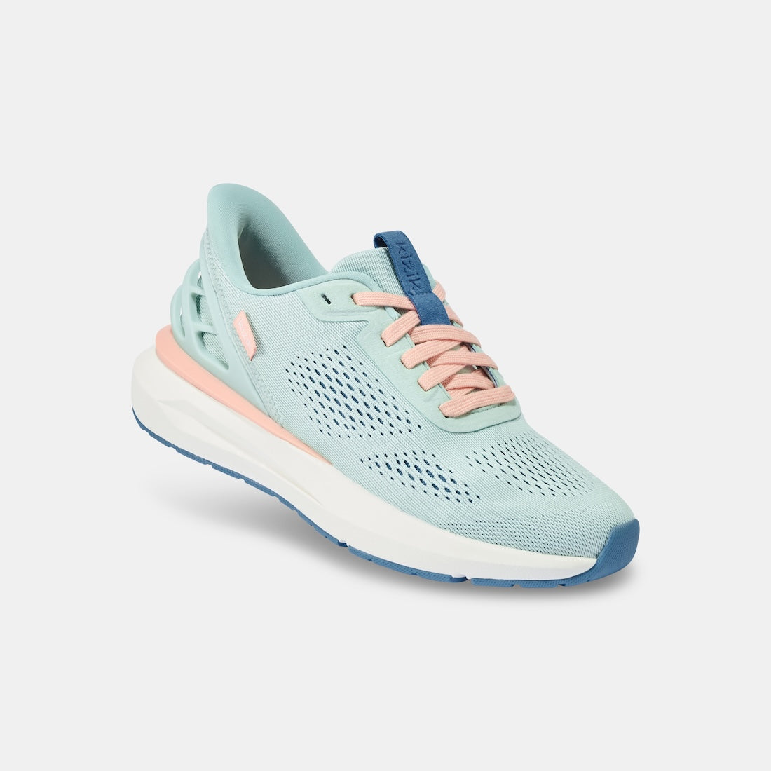 Kizik Athens 2.0 ladies slip-on trainers in peach parfait and surf spray with textile upper, arch support, and breathable design.