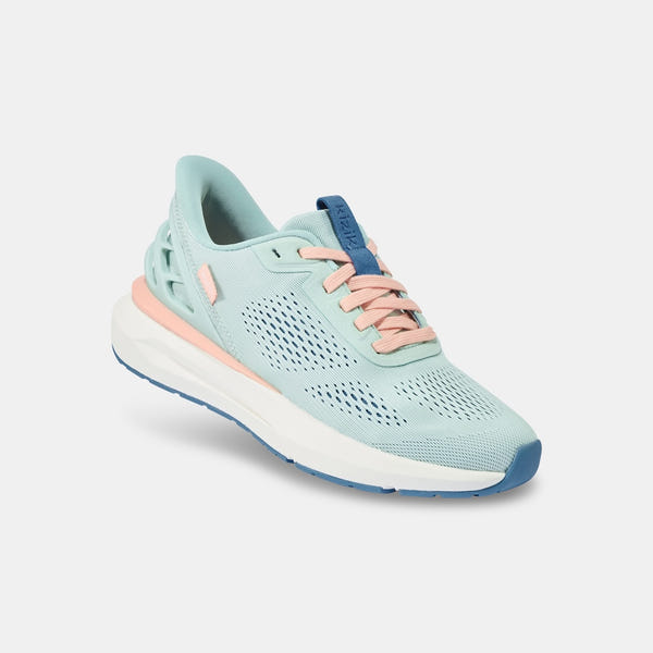 Kizik Athens 2.0 ladies slip-on trainers in peach parfait and surf spray with textile upper, arch support, and breathable design.