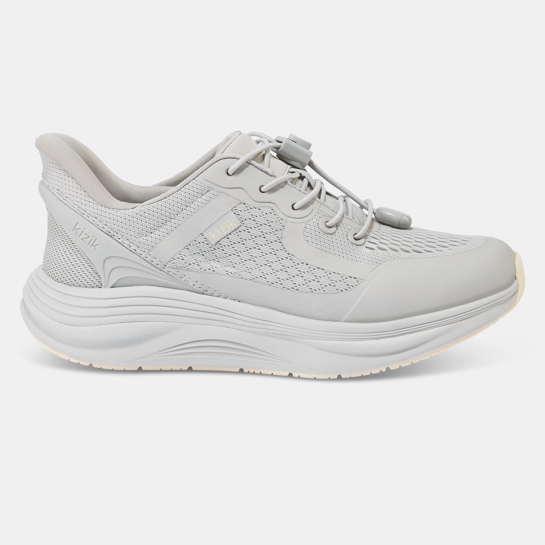 Kizik London Ladies Harbor Mist leather and textile slip-on trainers with arch support, lightweight cushioned sole, and lace-up closure.