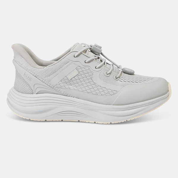 Kizik London Ladies Harbor Mist leather and textile slip-on trainers with arch support, lightweight cushioned sole, and lace-up closure.