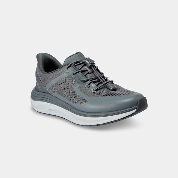 Kizik London men's Castlerock leather slip-on trainers with arch support, lightweight design, and breathable mesh upper.