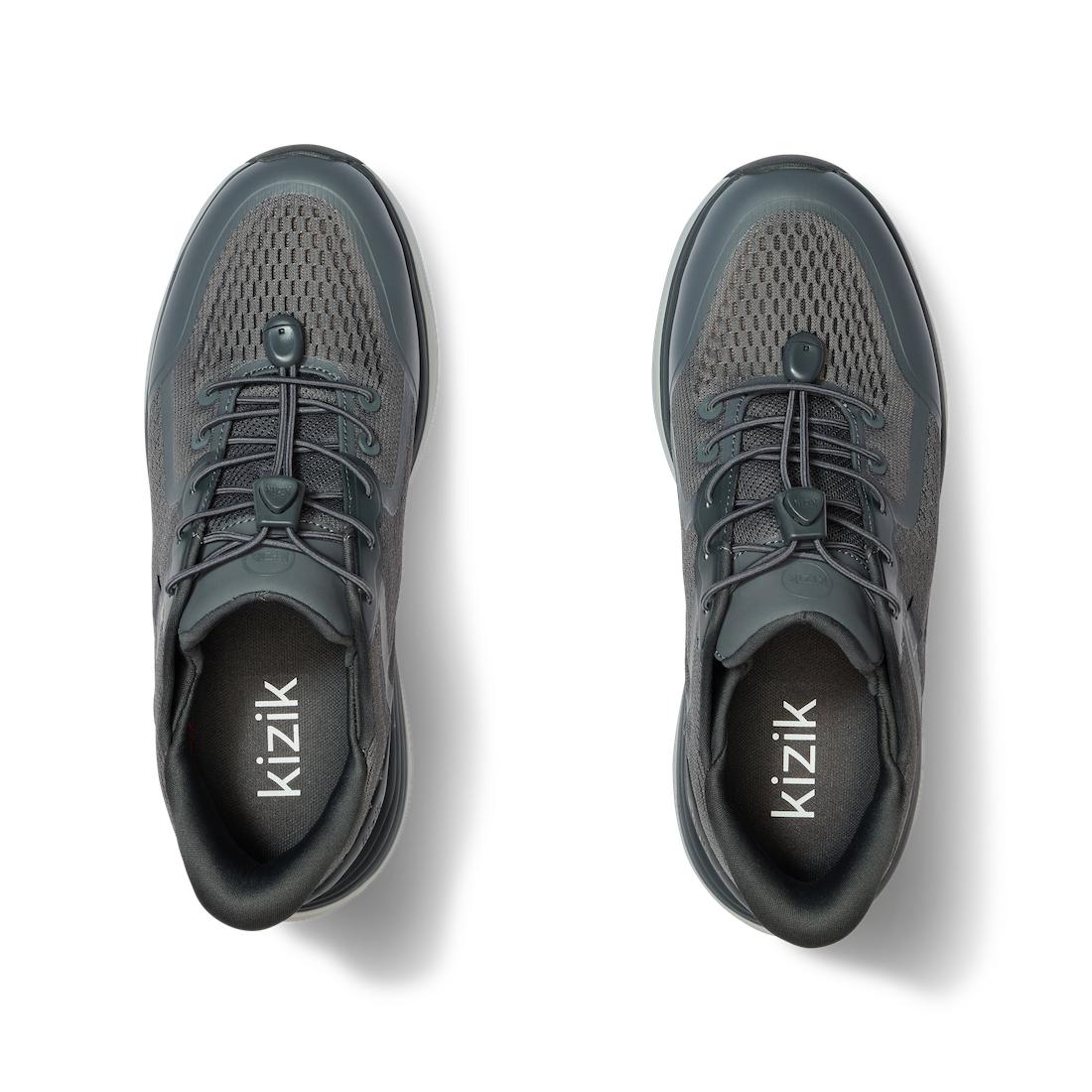 Kizik London Mens Castlerock Leather Slip-On Trainers with arch support, breathable mesh uppers, and easy-lock lacing.