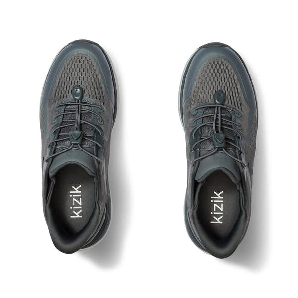 Kizik London Mens Castlerock Leather Slip-On Trainers with arch support, breathable mesh uppers, and easy-lock lacing.