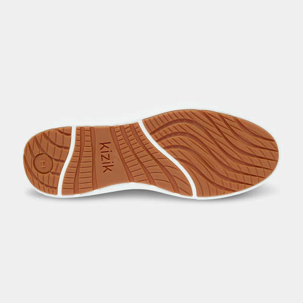 Kizik Prague 2.0 men's slip-on trainers with white, gray leather and textile upper, arch support sole, and rubber outsole.
