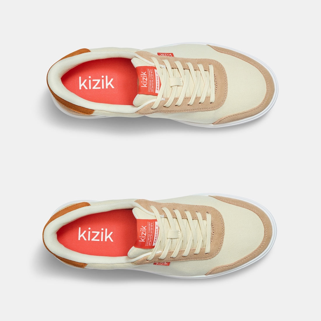 Kizik Prague 2.0 men's slip-on trainers with white, gray leather and textile upper, arch support, and comfortable design.
