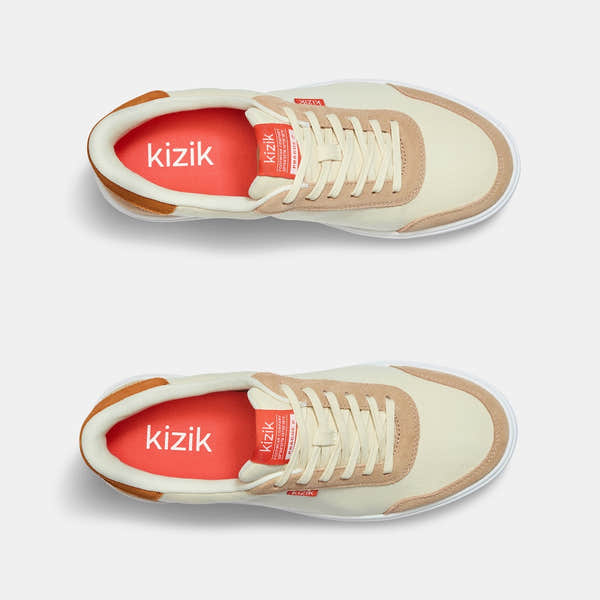 Kizik Prague 2.0 men's slip-on trainers with white, gray leather and textile upper, arch support, and comfortable design.