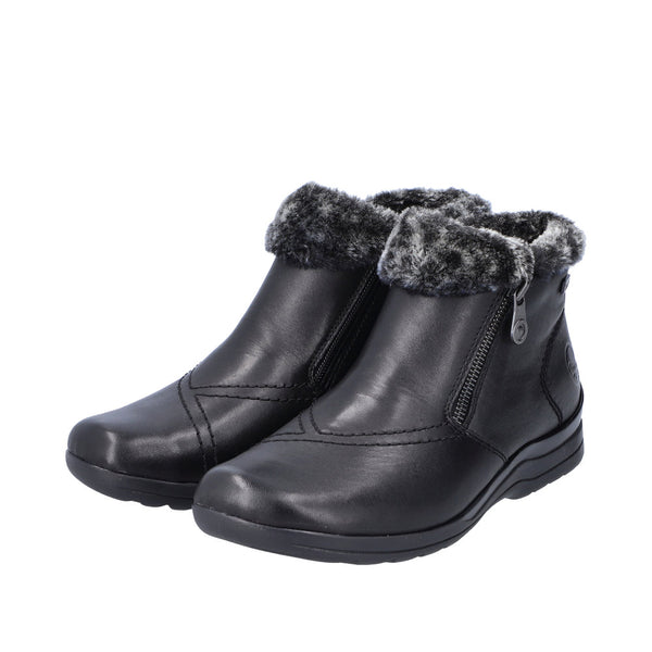 Rieker L1868-00  Ladies Black Side Zip Ankle Boots
