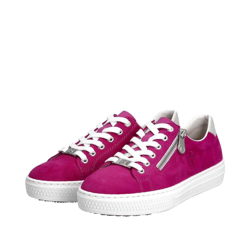 Rieker L59L1-31 Enya Ladies Pink Suede Zip & Lace Shoes