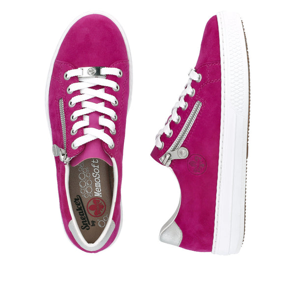 Rieker L59L1-31 Enya Ladies Pink Suede Zip & Lace Shoes