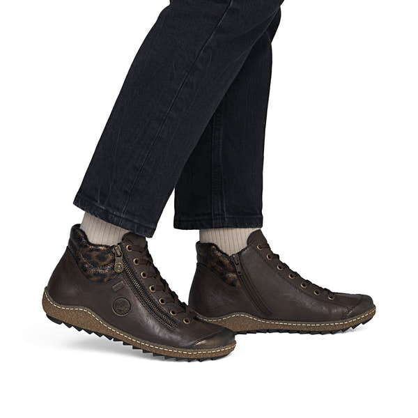Rieker L7514-25 Ladies Grey Water Resistant Zip & Lace Ankle Boots