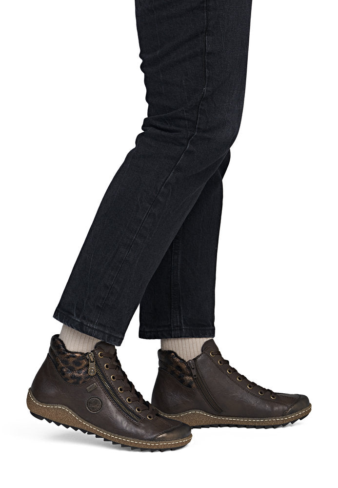 Rieker L7514-25 Ladies Grey Water Resistant Zip & Lace Ankle Boots