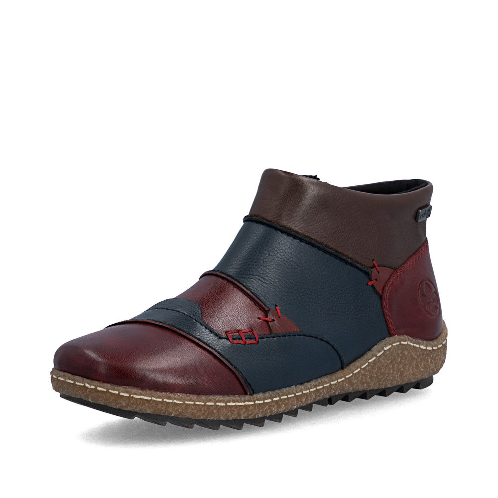 Rieker L7553-90 Ladies Multi Leather Water Resistant Side Zip Ankle Boots