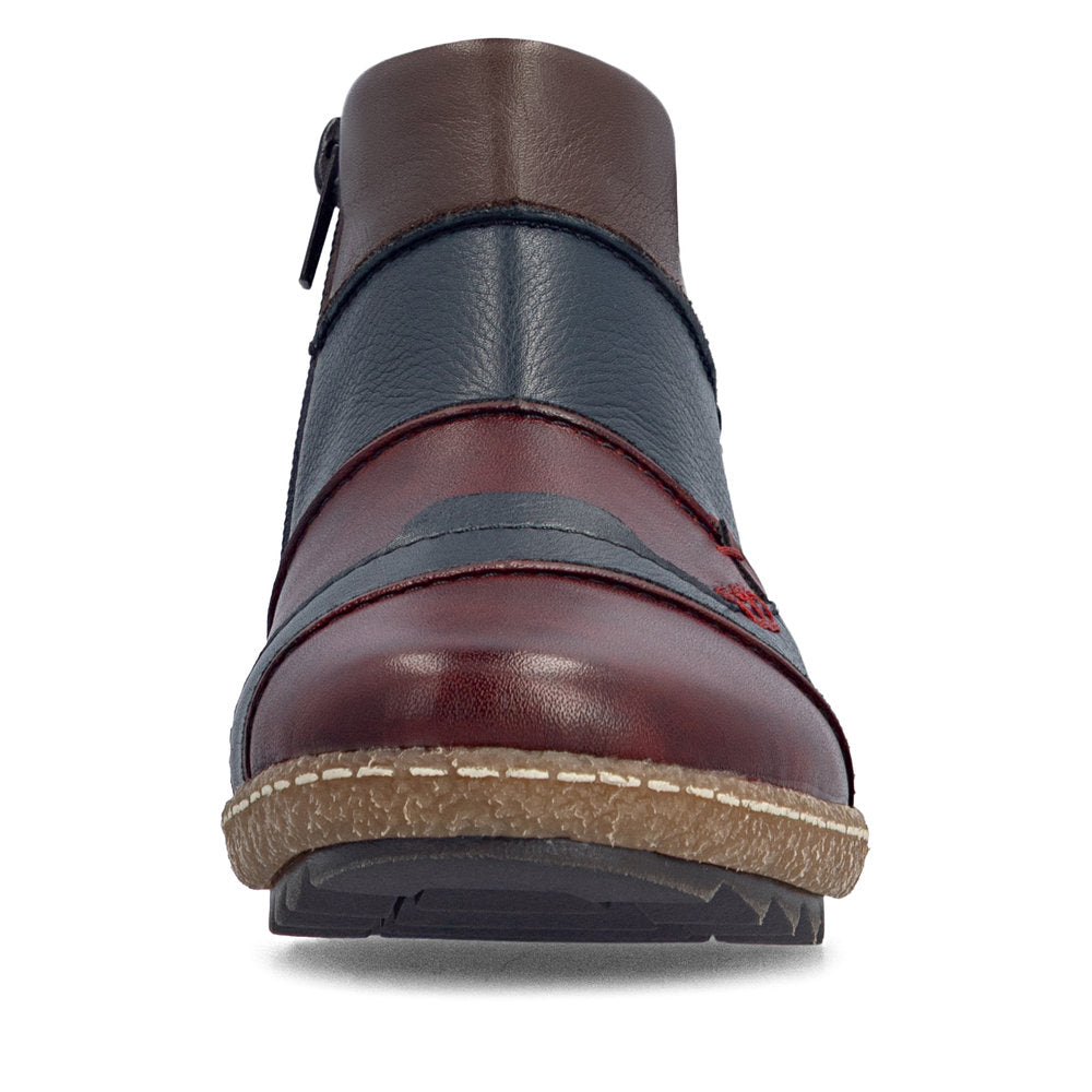 Rieker L7553-90 Ladies Multi Leather Water Resistant Side Zip Ankle Boots