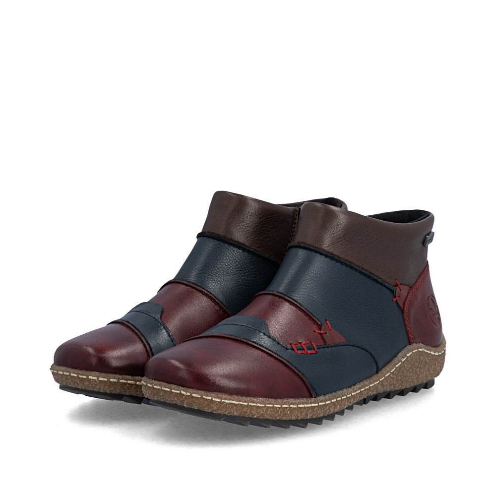 Rieker L7553-90 Ladies Multi Leather Water Resistant Side Zip Ankle Boots