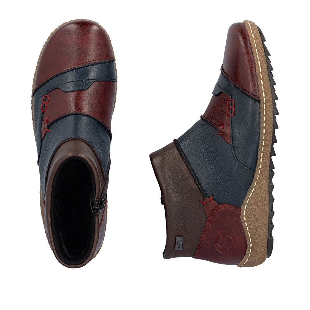 Rieker L7553-90 Ladies Multi Leather Water Resistant Side Zip Ankle Boots