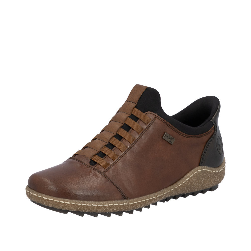 Rieker L7562-22 Ready2Go Ladies Brown Leather Water Resistant Slip On Shoes