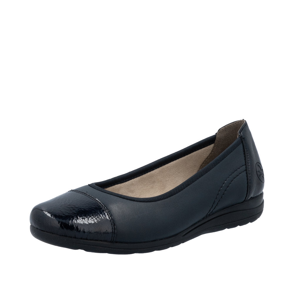 Rieker L9351-14 Ladies Blue Leather Slip On Flats