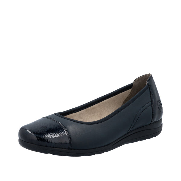 Rieker L9351-14 Ladies Blue Leather Slip On Flats