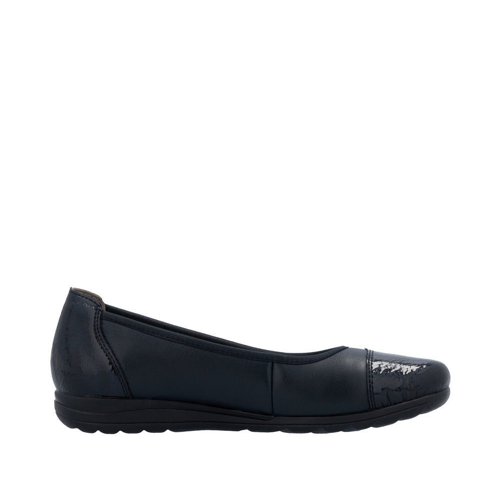 Rieker L9351-14 Ladies Blue Leather Slip On Flats