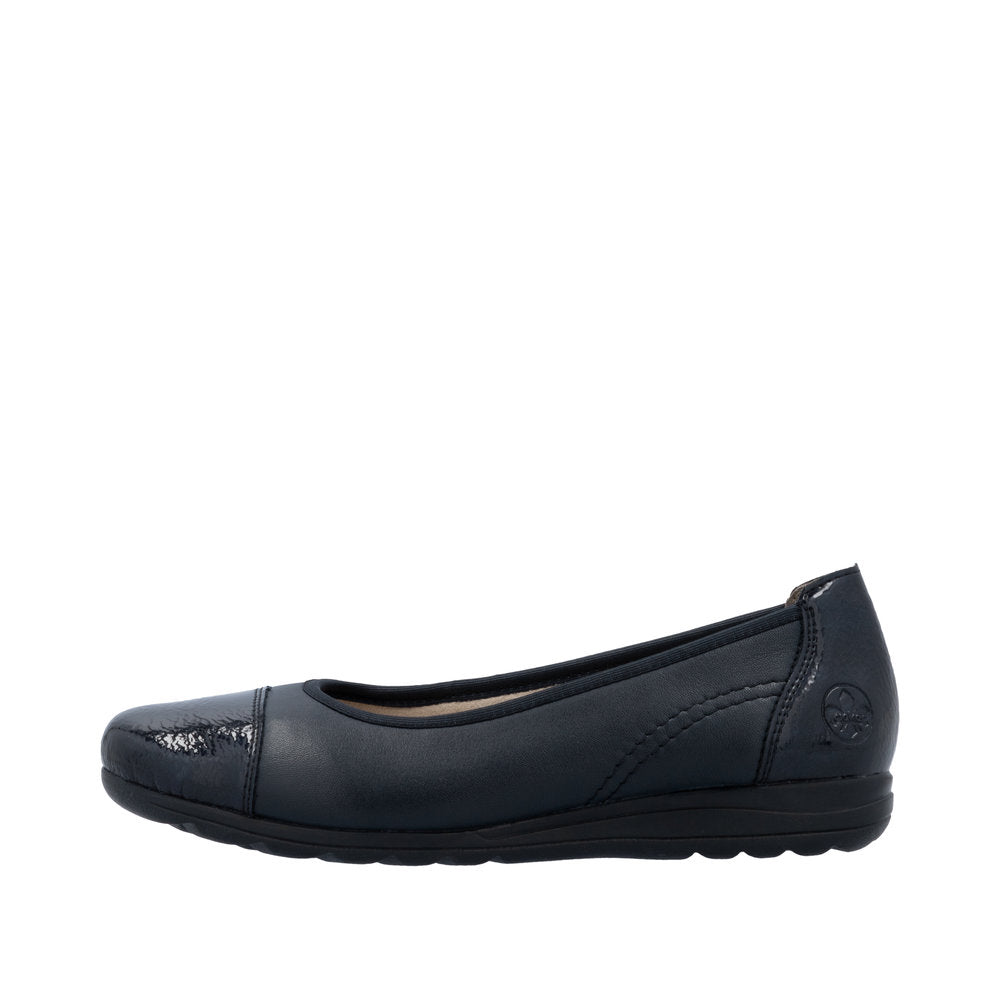 Rieker L9351-14 Ladies Blue Leather Slip On Flats