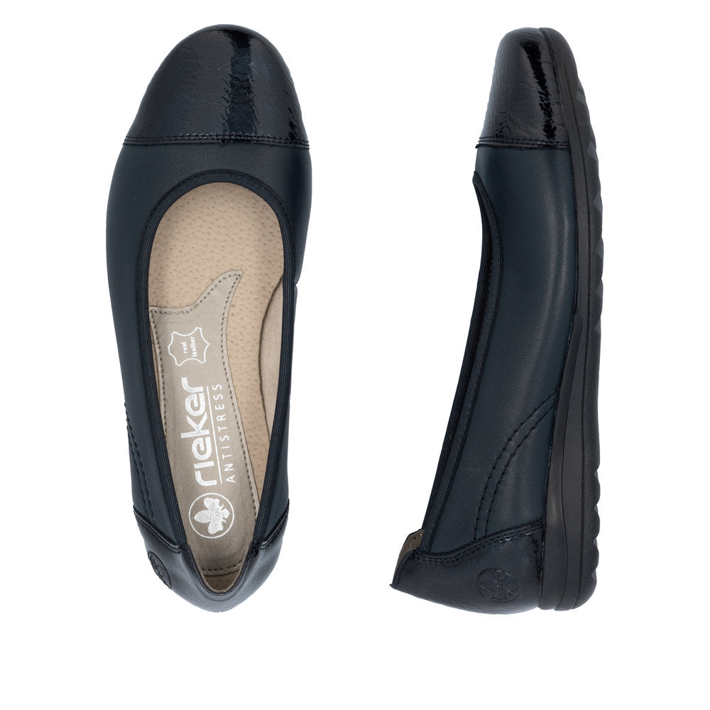 Rieker L9351-14 Ladies Blue Leather Slip On Flats