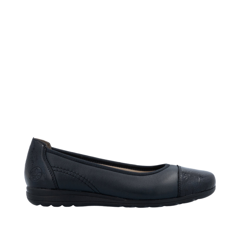 Rieker L9351-14 Ladies Blue Leather Slip On Flats