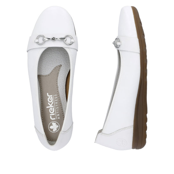 Rieker L9360-80 Anita Ladies White Leather Slip On Shoes
