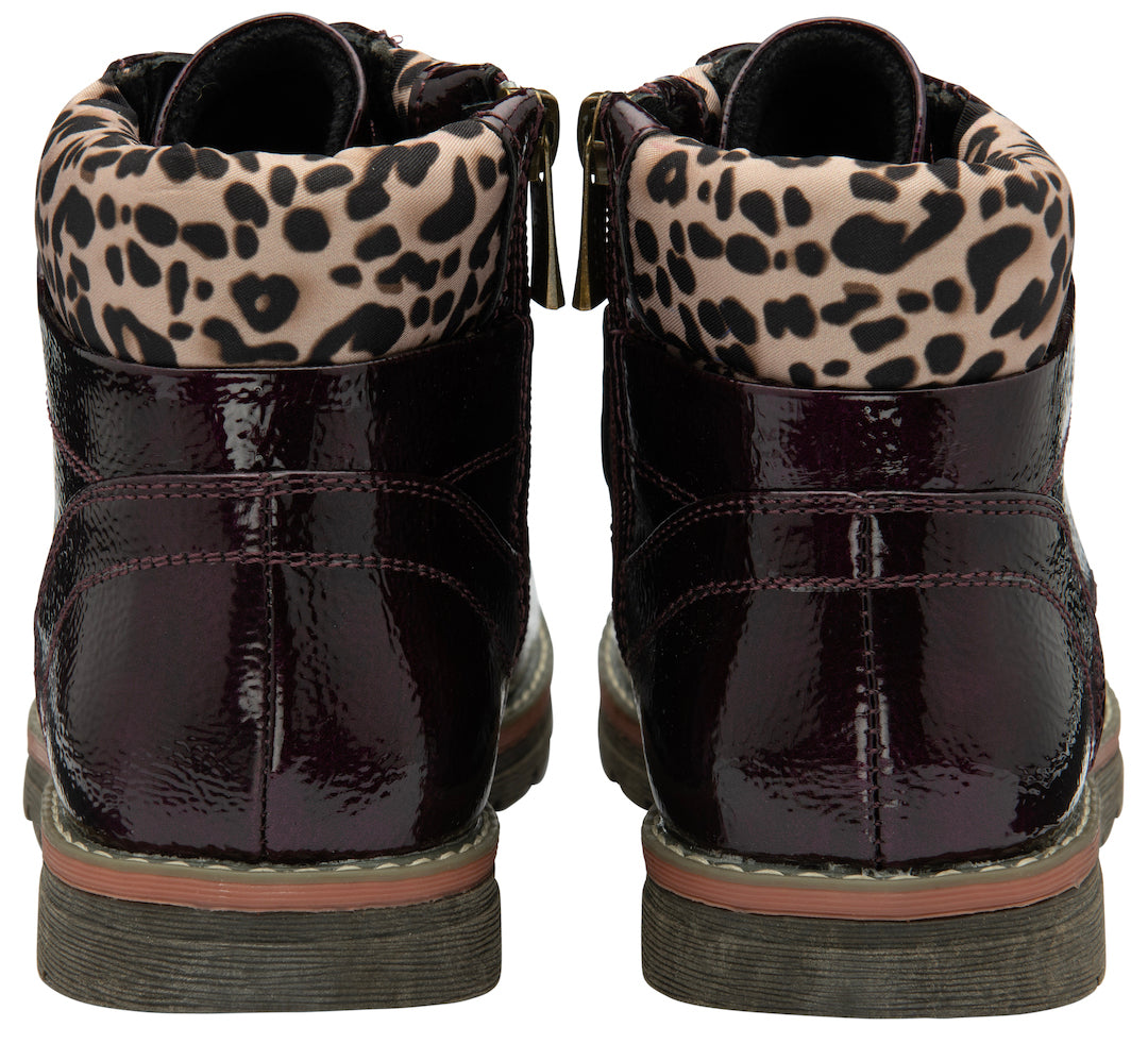 Lotus Lexis Ladies Purple/Leopard Zip & Lace Ankle Boots