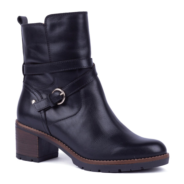 Pikolinos Llanes W7H-8507 Ladies Black Leather Side Zip Ankle Boots