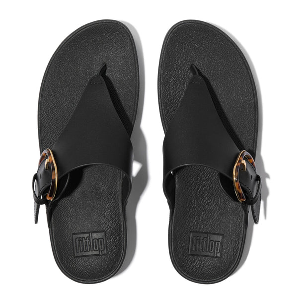 FitFlop JE9-090 Lulu Resin Ladies Black Leather Slip On Sandals