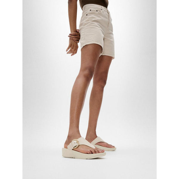 FitFlop JE9-A99 Lulu Resin Ladies Beige Leather Slip On Sandals