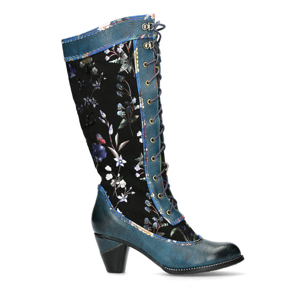 Laura Vita Alcizeeo 180 Ladies Blue Leather & Textile Zip & Lace Knee High Boots-elevate your sole