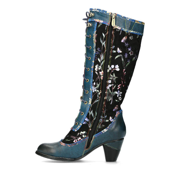 Laura Vita Alcizeeo 180 Ladies Blue Leather & Textile Zip & Lace Knee High Boots-elevate your sole