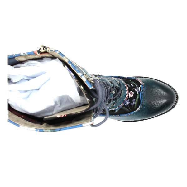 Laura Vita Alcizeeo 180 Ladies Blue Leather & Textile Zip & Lace Knee High Boots-elevate your sole