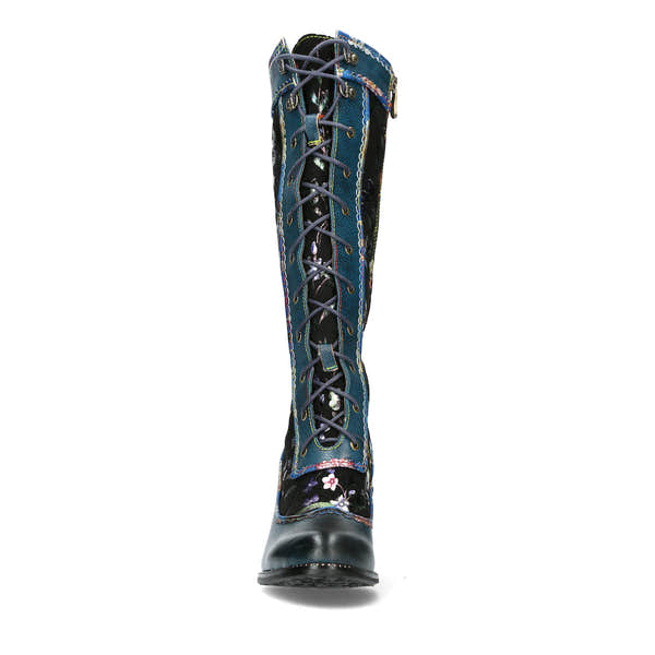 Laura Vita Alcizeeo 180 Ladies Blue Leather & Textile Zip & Lace Knee High Boots-elevate your sole