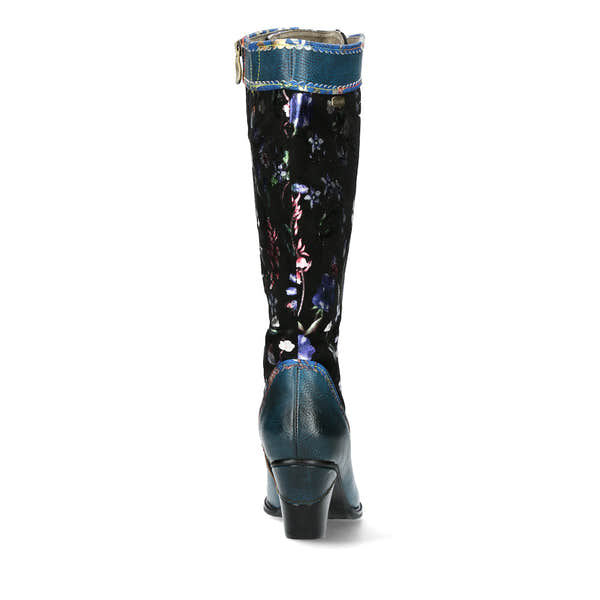 Laura Vita Alcizeeo 180 Ladies Blue Leather & Textile Zip & Lace Knee High Boots-elevate your sole