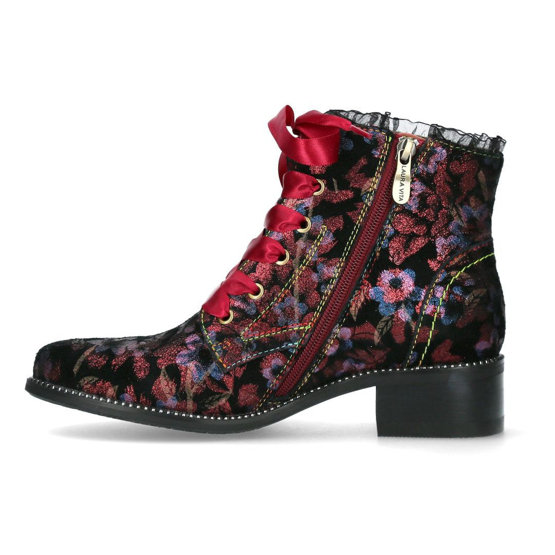Laura Vita Emcmao 05 Ladies Cerise Leather Zip & Lace Ankle Boots-elevate your sole