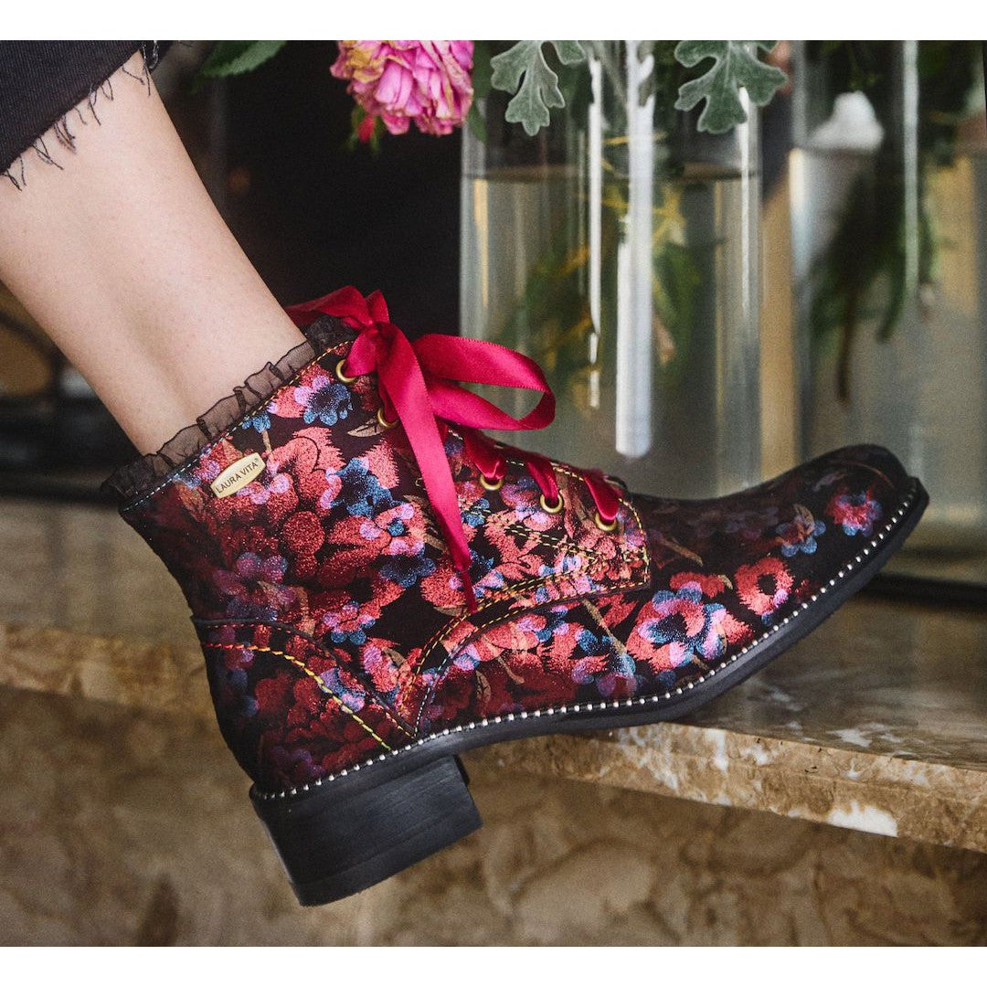 Laura Vita Emcmao 05 Ladies Cerise Leather Zip & Lace Ankle Boots-elevate your sole