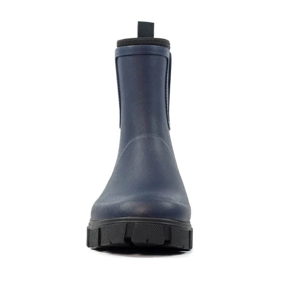 Lazy Dogs Lake Ladies Navy Waterproof Elasticated Wellies for women, durable rubber rain boots with traction soles.