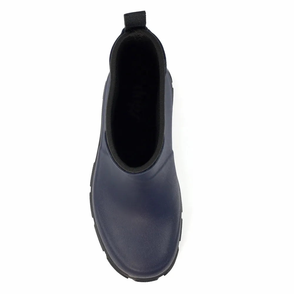 Lazy Dogs Lake Ladies Navy Waterproof Elasticated Wellies, slip-on rain boots with durable sole and comfortable fit.