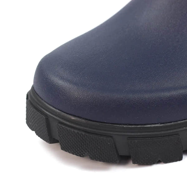 Lazy Dogs Lake Ladies Navy waterproof elasticated wellies, slip-on rain boots with rugged soles, ideal for wet conditions.