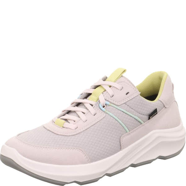 Legero Bliss Ladies Grey Waterproof Textile Lace-Up Trainers with cushioned collar and chunky sole.