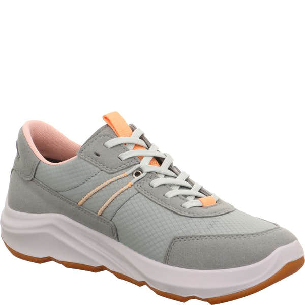 Legero Bliss ladies waterproof green textile lace-up trainers with cushioned sole and pink interior, ideal for walking and sports.