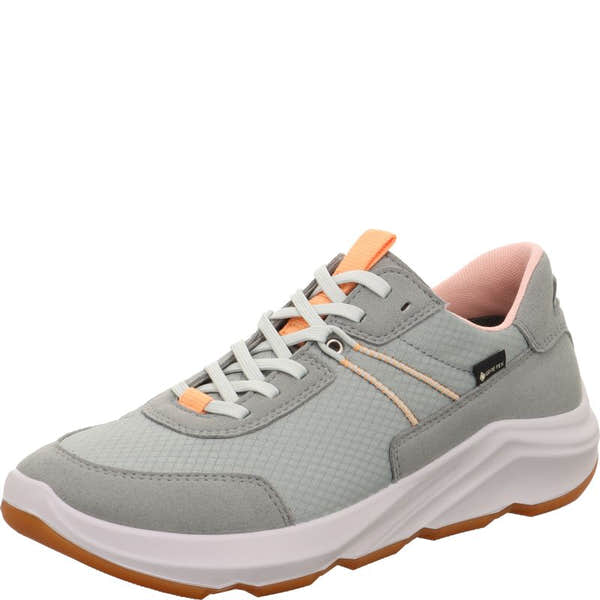 Legero Bliss ladies' green waterproof lace-up trainers with textile upper, cushioned collar, and chunky white sole for comfort.