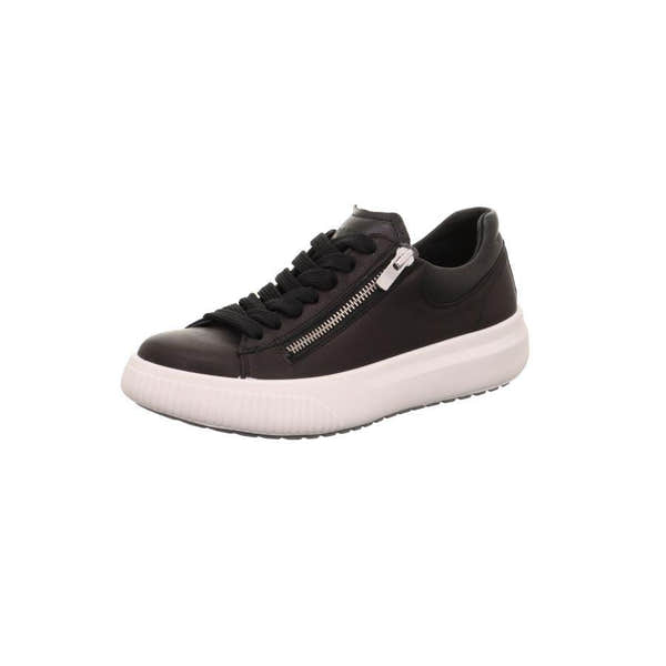 Legero T4 Jump women's black leather sneakers with zip and lace-up closure, chunky white sole, stylish and comfortable footwear.
