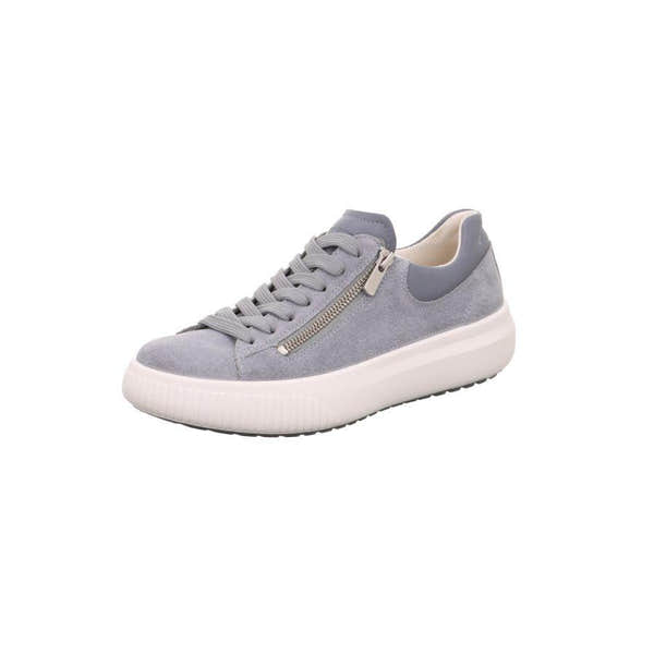 Legero T4 Jump Light Blue Leather Sneakers with zipper and lace-up design, cushioned white sole, and contrasting gray accents.