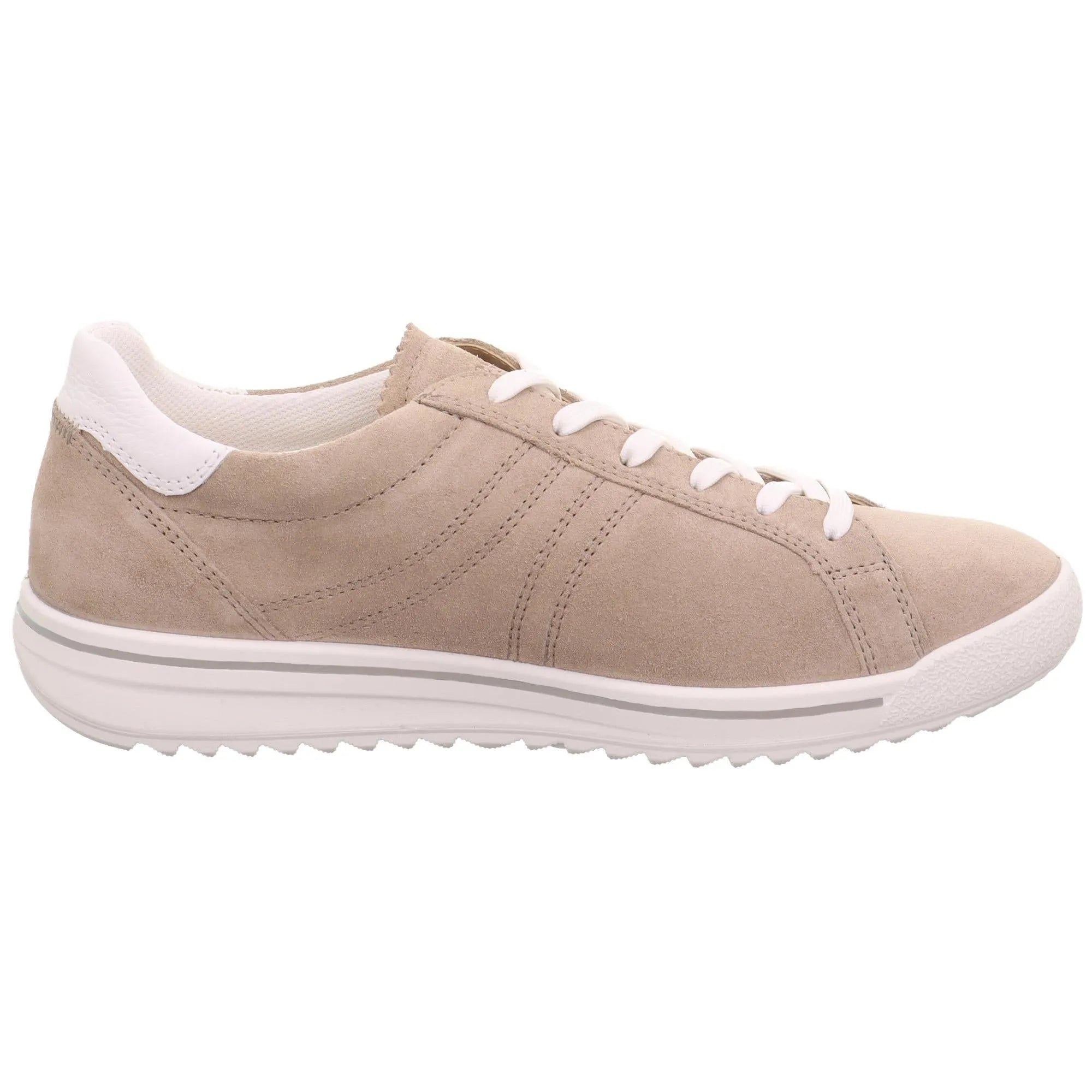 Legero Alia beige leather and textile lace-up shoes for women, with white accents and a cushioned white sole.