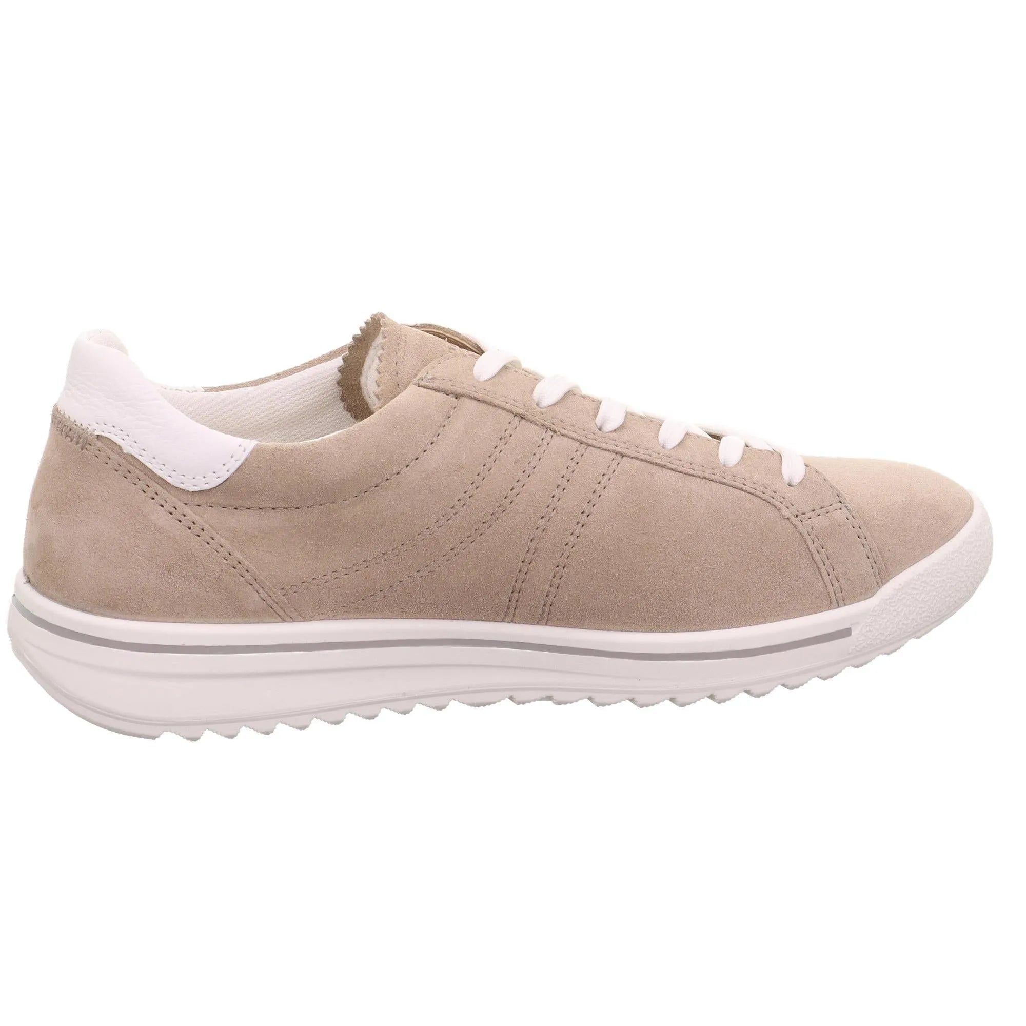 Legero Alia beige leather and textile lace-up women's casual shoes with white accents and textured sole.